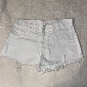 White high-waisted distressed/ripped jean shorts. sz Small